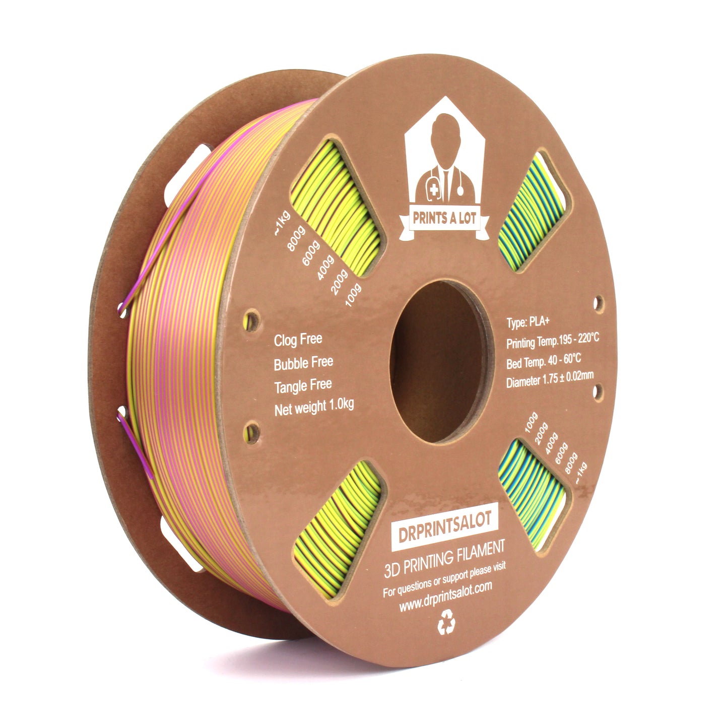 DRPRINTSALOT Rainbow Silk PLA+ Premium Quality 3D Printer Filament, 1 KG Spool